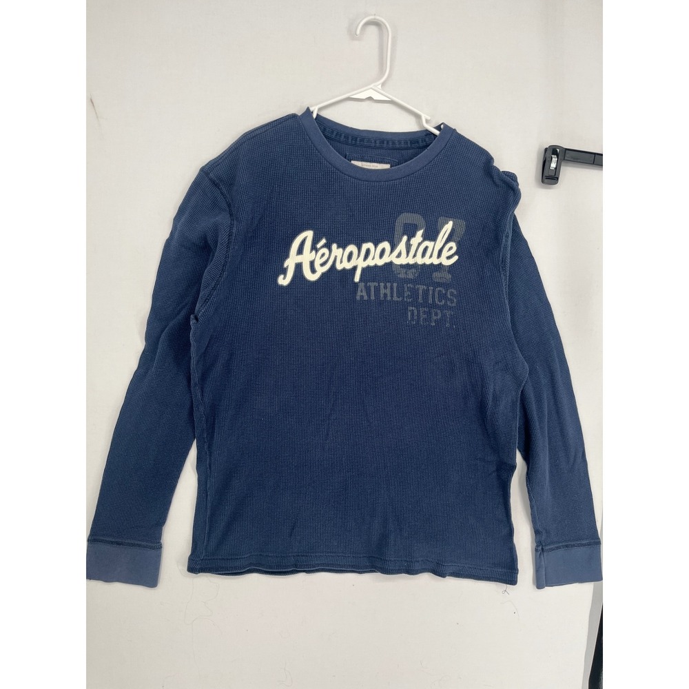 Aeropostale Mens Waffle Knit Thermal Shirt Blue Long Sleeve Graphic XXL
